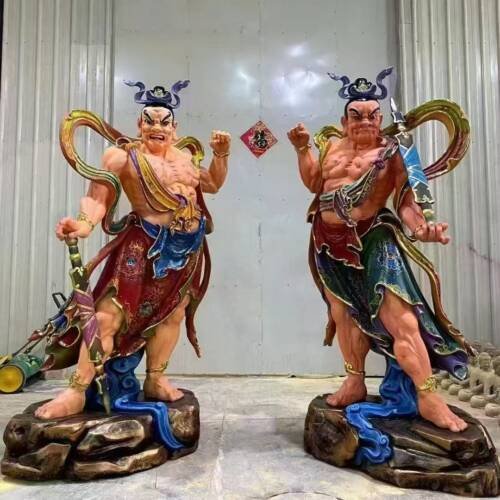 Heng and Ha Generals Color-Painted Wooden Sculptures