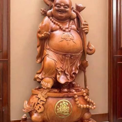 Wooden Carving of Maitreya Buddha